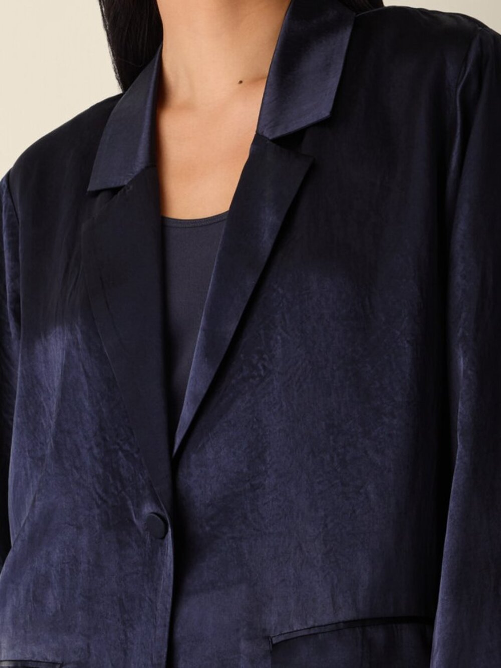 Eileen Fisher Navy Satin-Look Relaxed Blazer - Picture 3 of 6